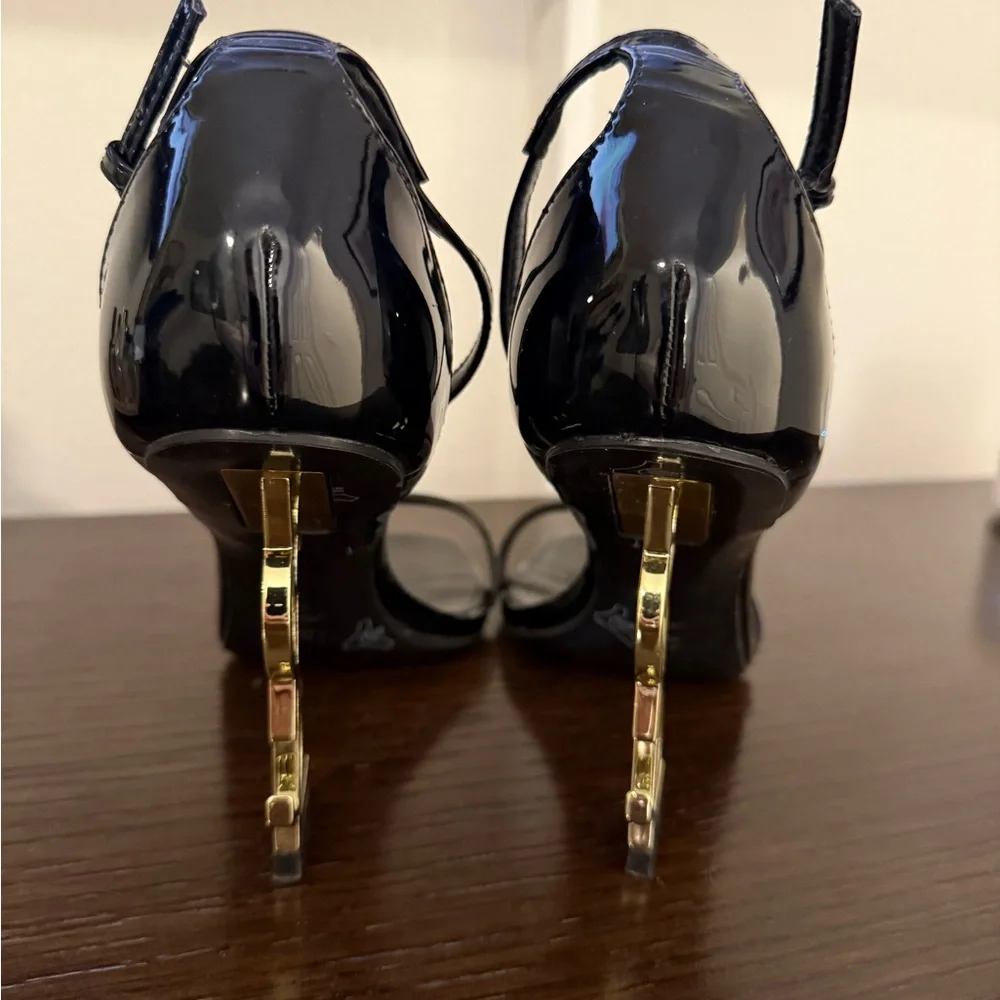 Saint Laurent Black Heels with Gold Accent - Picture 3 of 7